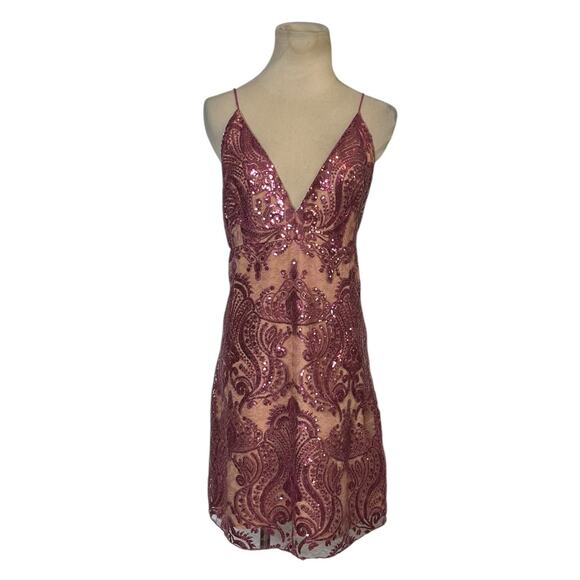 Free People Pink Sequin Dress Party Mini Spaghetti Strap Shift Size 14 - Picture 15 of 15